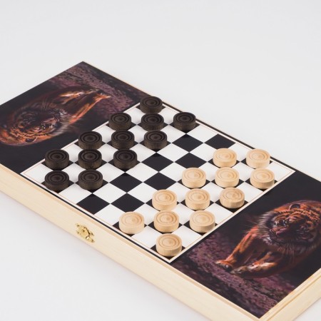 Bengal Tiger backgammon, wooden board 50 x 50 cm, with a field for playing checkers-2