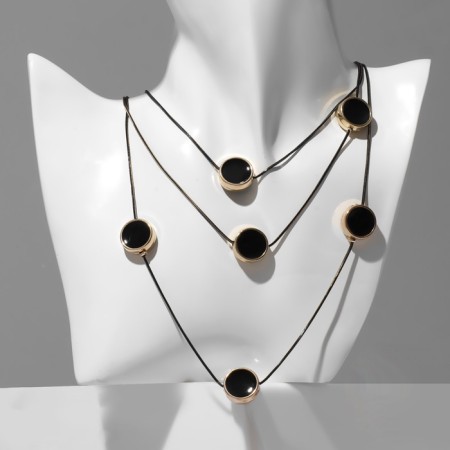 Beads 3 tiers "Circles", black color in gold, 48 cm-4