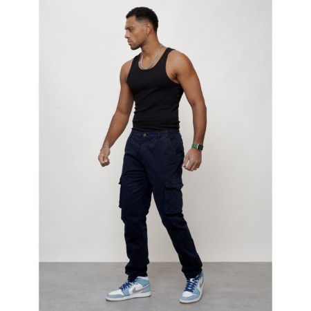 Cargo jeans men, size 52, dark blue color-1