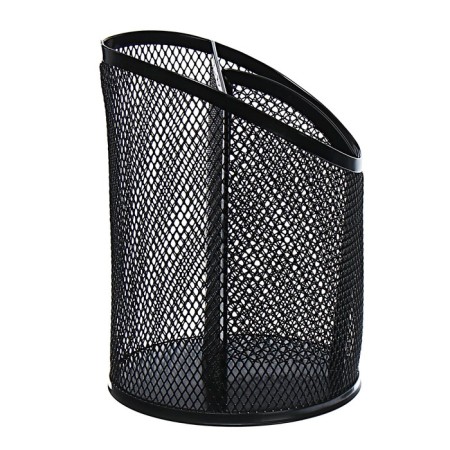 A glass for writing accessories, 3 compartments, a mesh, a metal, black-2