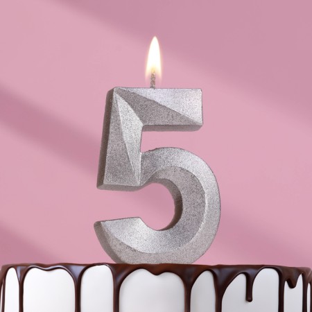 Candle in the Cake "Fine", number "5", silver metallic, 6.5 cm