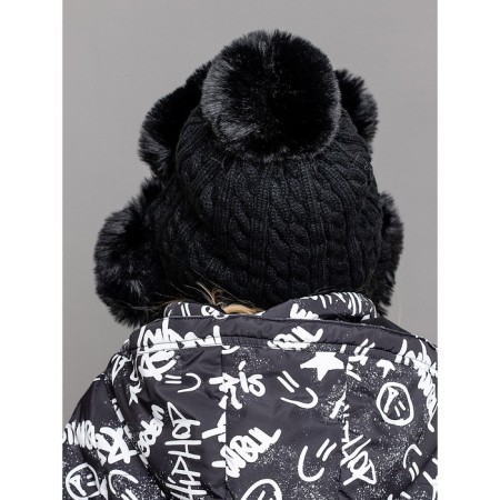 Children's knitted hat with fur, size 52, black color-2