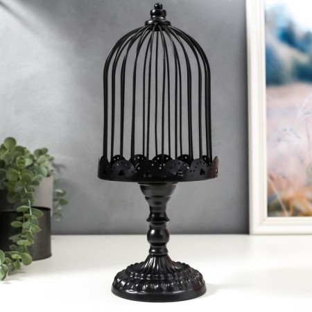 Summary Metal for 1 candle "Floor cage with hearts" black 36x15x15 cm-1