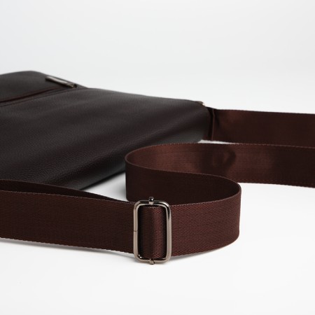Male business bag, textura, long belt, brown color-4