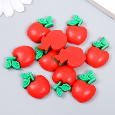 Decor for creativity plastic "Red apple with leaves" set of 10 pcs 3x1.7 cm-2