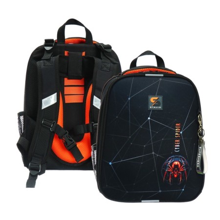 School backpack 38 x 30 x 16 cm, ergonomic back, stavia "spider", black
