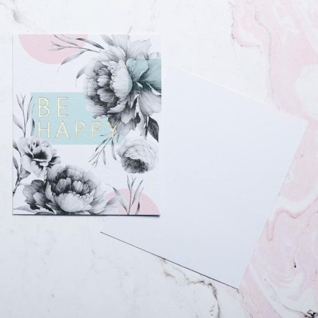 Watercolor card with embossing BE HAPPY, 8.8 x 10.7 cm-1