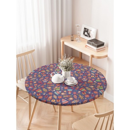 Tablepy tablecloth "Retro toys", round, oxford, elastic band, size 120x120 cm, diameter 75-100 cm-2
