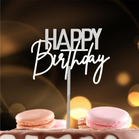 Topper "Happy Birthday", White-Serebro color-1
