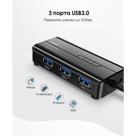 USB concentrator Ugreen 3 x USB 3.0, RJ45 (20265)-1