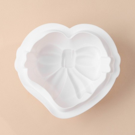 Form for baking and mousse desserts Konfinetta "Heart with a bow", 19 × 17 × 6.5 cm, white color-2