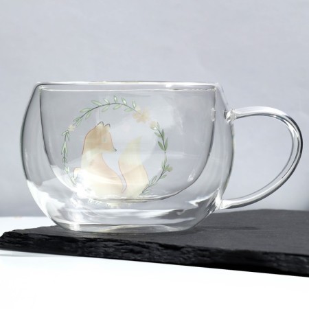 Glass mug with double walls "Fox", 270 ml-1