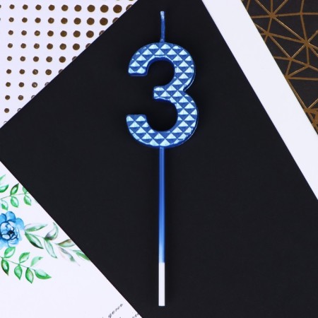 Candle for the cake, number "3", blue, 4 x 13 cm.-2