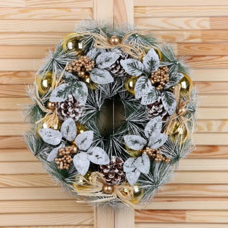 New Year's Wreath D-34 cm "cones and white leaves"