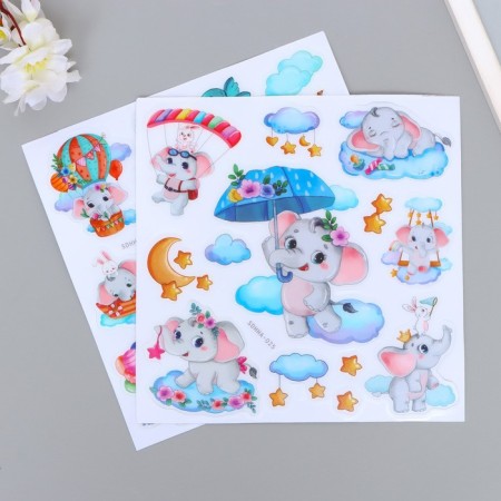 Sticker Plastic Interior phosphorus "Good Elephant" mix 20x20.5 cm-1