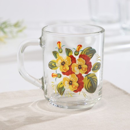 Glass mug "Buketik", 200 ml, mix-3