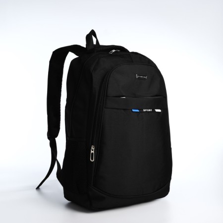 Youth backpack from textiles on lightning, 4 pockets, black/blue color-2