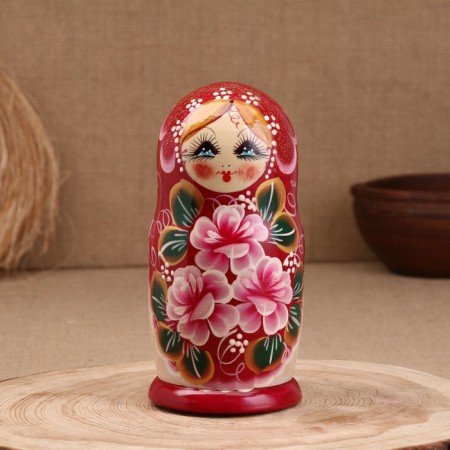 Матрёшка "Ирина", бордовый платок, 5-кукольная, 19 см-1
