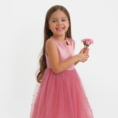 Children's dress with beads kaftan p. 36 (134-140 cm), pink-14