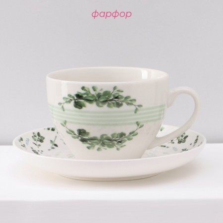 Service Porcelain Tea Daulay "Eucalypt", 12 items: 6 cups 280 ml, 6 saucer d = 15 cm-1