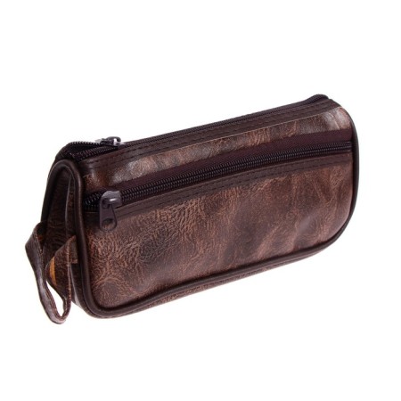 School pencil case with zipper, leatherette, 2 departments, mix-2