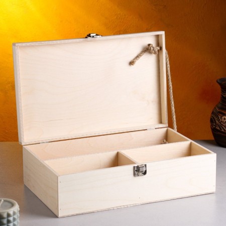 Gift box 34 × 21.5 × 10.5 cm wooden 3 departments, with a closing lid, without painting-3