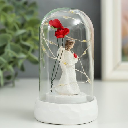 Souvenir Polystone Light "Angel with red roses" MIX 6x6x9.5 cm-3