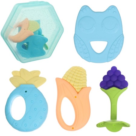A set of silicone teeters "Blue Boxing", with a rattle, 4 pcs., In the case, crumb I-1