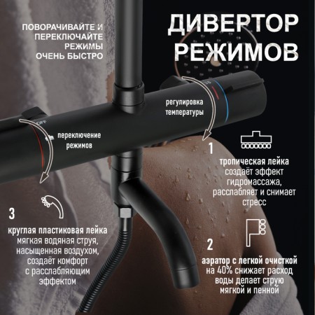 The shower system Zein Z3895, with a thermostat, upper watering can D = 23 cm, manual 12.5 cm, black-2