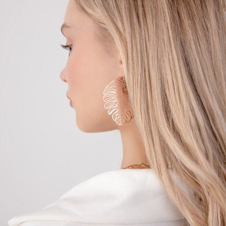 Monster metal earrings leaflet, color pink gold-3