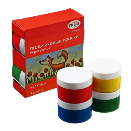 Paints finger 4 colors, 50 ml "Cartoons"