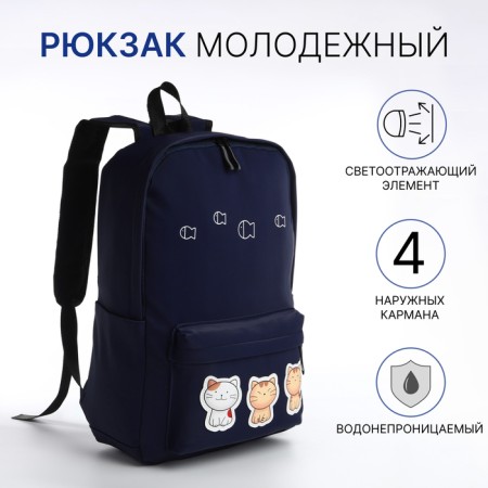 Youth backpack from textiles with a zipper, waterproof, 4 pockets, blue color