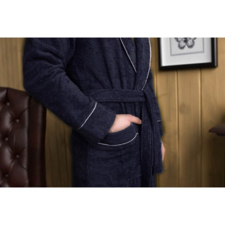 Male dressing gown, shalka+kant, size 66, dark blue color, mahra-2