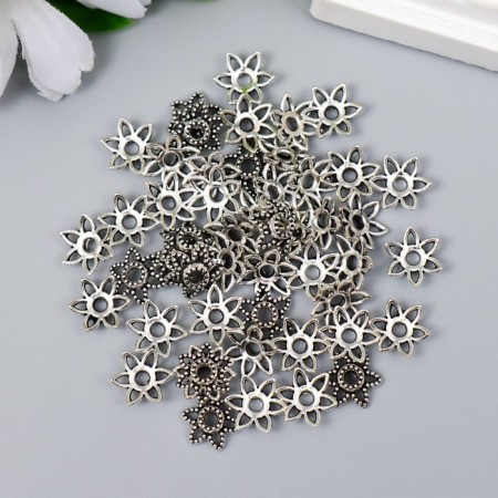 Decor hat for beads Metal "Flower-star" silver G034B503 0.9x1.1 cm-2