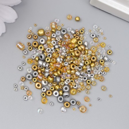 Glass beads 6/0-15/0 "Assorted gold and silver" d = 1.5-4 mm, nr 10g