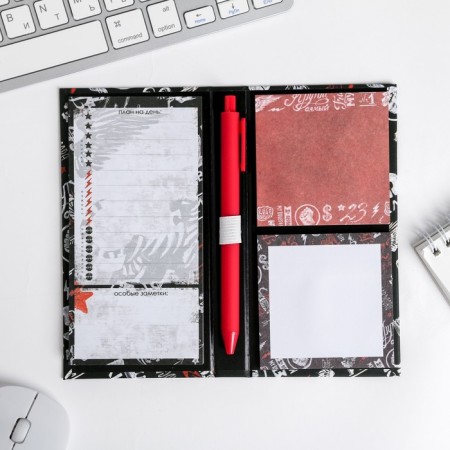 Block of papers for records, stickers, pen "February 23"-1