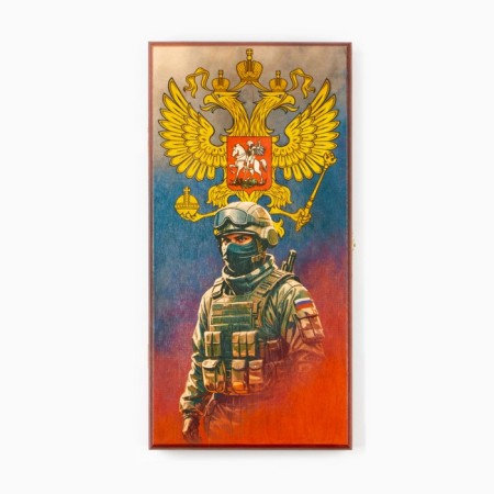 Wooden backgammon with checkers, board game "Soldier", 40 x 40 cm