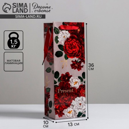 Gift Pack Laminated for a bottle, packaging, Flowers, 13 x 36 x 10 cm
