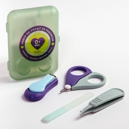 Children's manicure set (scissors, kniper, saw, tweezers), blue color