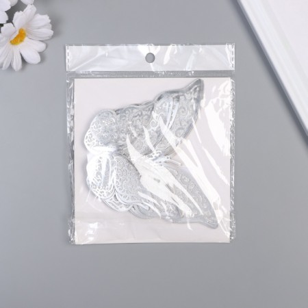 Stick paper, plastic "Flower butterflies silver" sparkles set 12 pcs 12 cm, 10 cm 8 cm 1052426-2