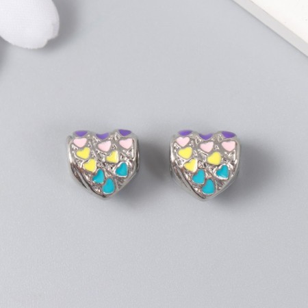 Bead for creativity Metal "Heart with hearts" silver, enamel 1.1 cm-1