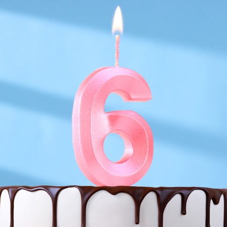 Candle in the Cake "Fine", number "6", pink metallic, 6.5 cm