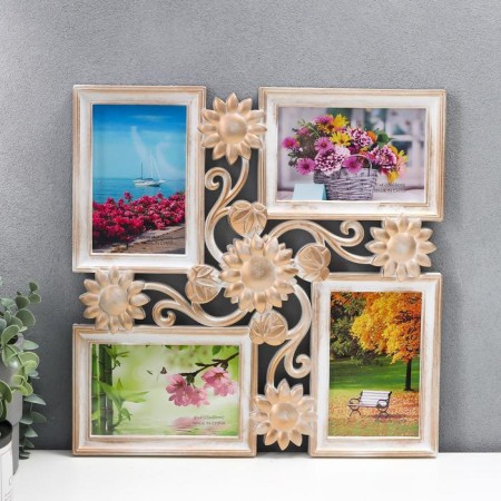 Photo frame plastic in 4 photos 10x15 cm "chamomile" gold 35x35x2.5 cm