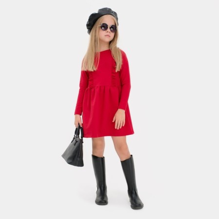 Платье для девочки с рюшей KAFTAN "Basic line", размер 32 (110-116), цвет красный-2