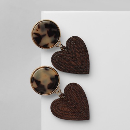 Earrings "Vakanda" style, heart, brown color