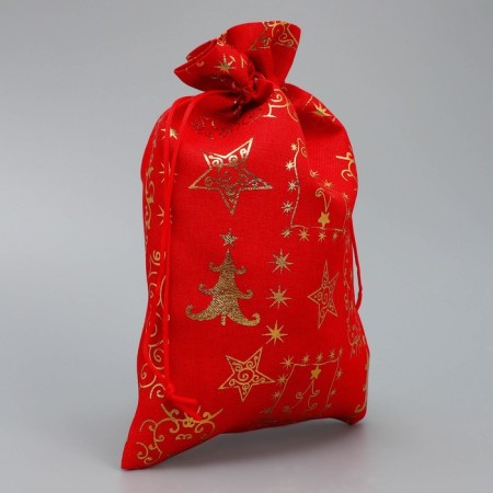 Bag gift canvas "Happy New Year", embossing, 16 x 24 cm +/- 1.5 cm, New Year-1