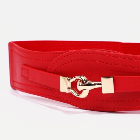 Women's belt, width 6 cm, elastic band, metal buckle, red color-1