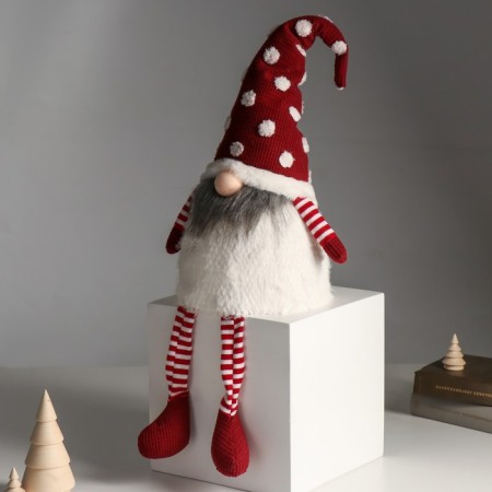 Interior light doll "Dwarf in a red hood in peas" Long legs 22x16x65 cm-3