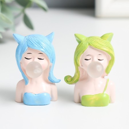 Souvenir Polystone "Girl with ears, pouts a bubble" MIX 4x3x2.5 cm-1