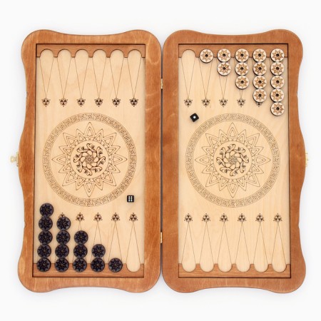 Scandinavian backgammon, carved large, wooden board 45 x 45 cm-3